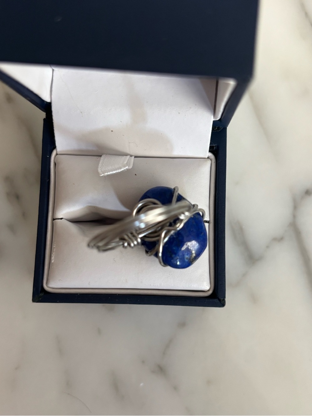 Woman’s Lapis Lazuli Stone Ring in Blue with Silver Wire Wrap Handmade - Picture 2 of 4